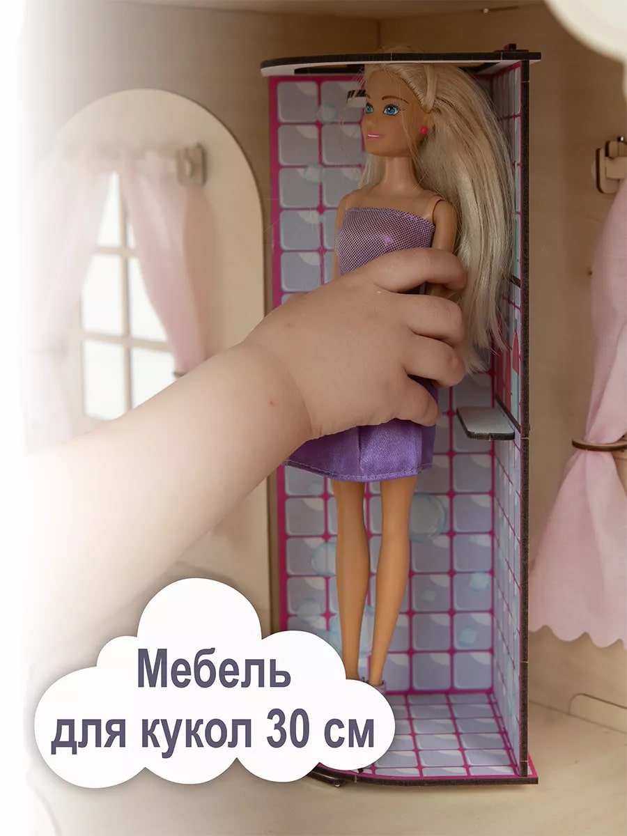 Деревянный кукольный домик ViromToys в комплекте с мебелью ДФ0005 - фото 11