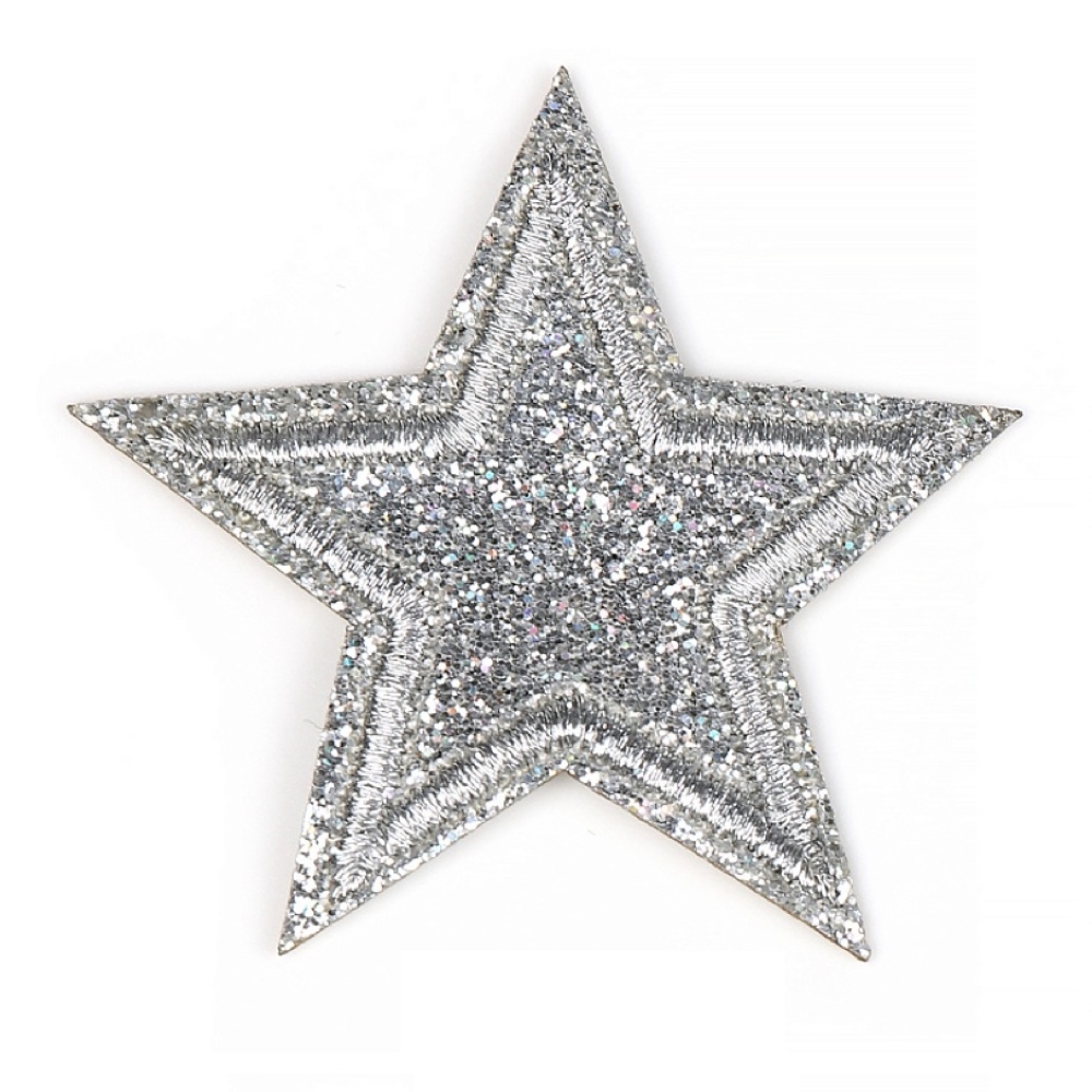 Термоаппликация вышитая TBY Звезда из глиттера 6.5х6.5см цвет серебро 2 шт - фото 1