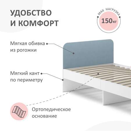 Кровать ROMACK Хедвиг с ортопедическим основанием голубой велюр 200х90 см