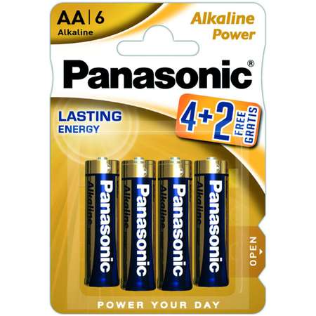 Щелочная батарейка Panasonic AA Alkaline power promo pack в блистере 6шт LR6REB/6B2F