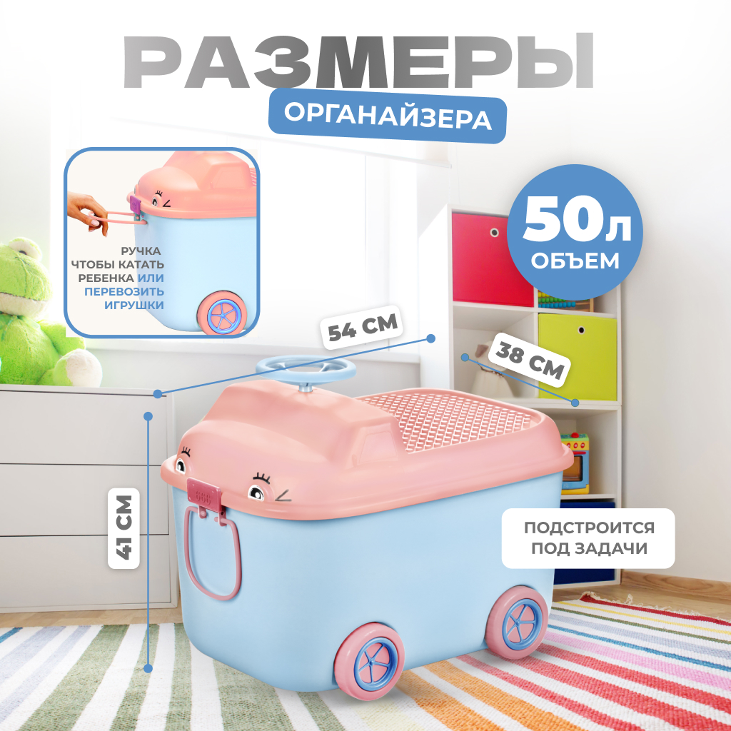 Ящик для хранения игрушек Solmax контейнер на колесиках 54х41.5х38 см голубой - фото 6