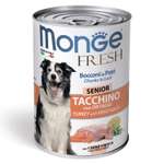 Корм для собак MONGE Dog Fresh Chunks in Loaf для пожилых мясной рулет индейка с овощами консервированный 400г