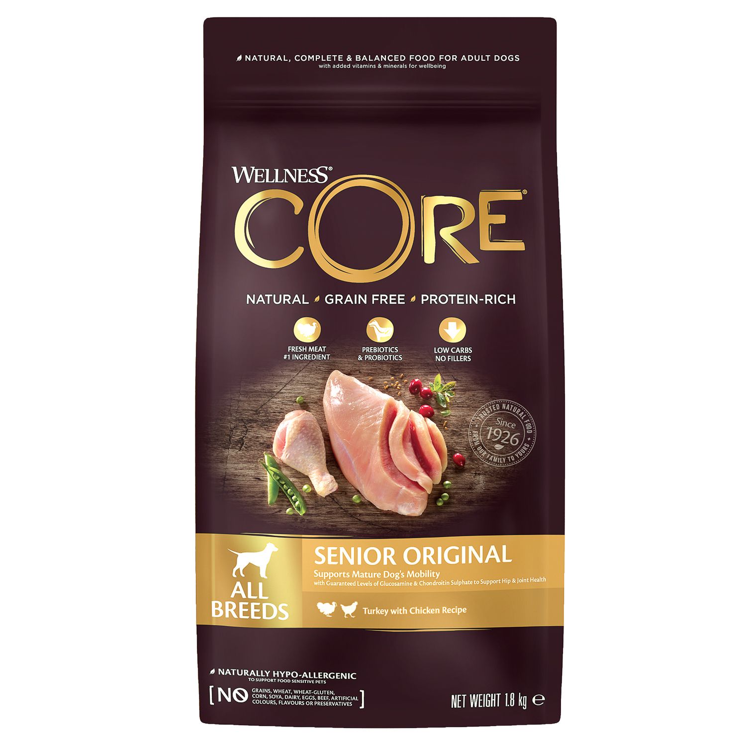 Сухой корм для собак Wellness CORE 1.8 кг курица, индейка (полнорационный) - фото 1