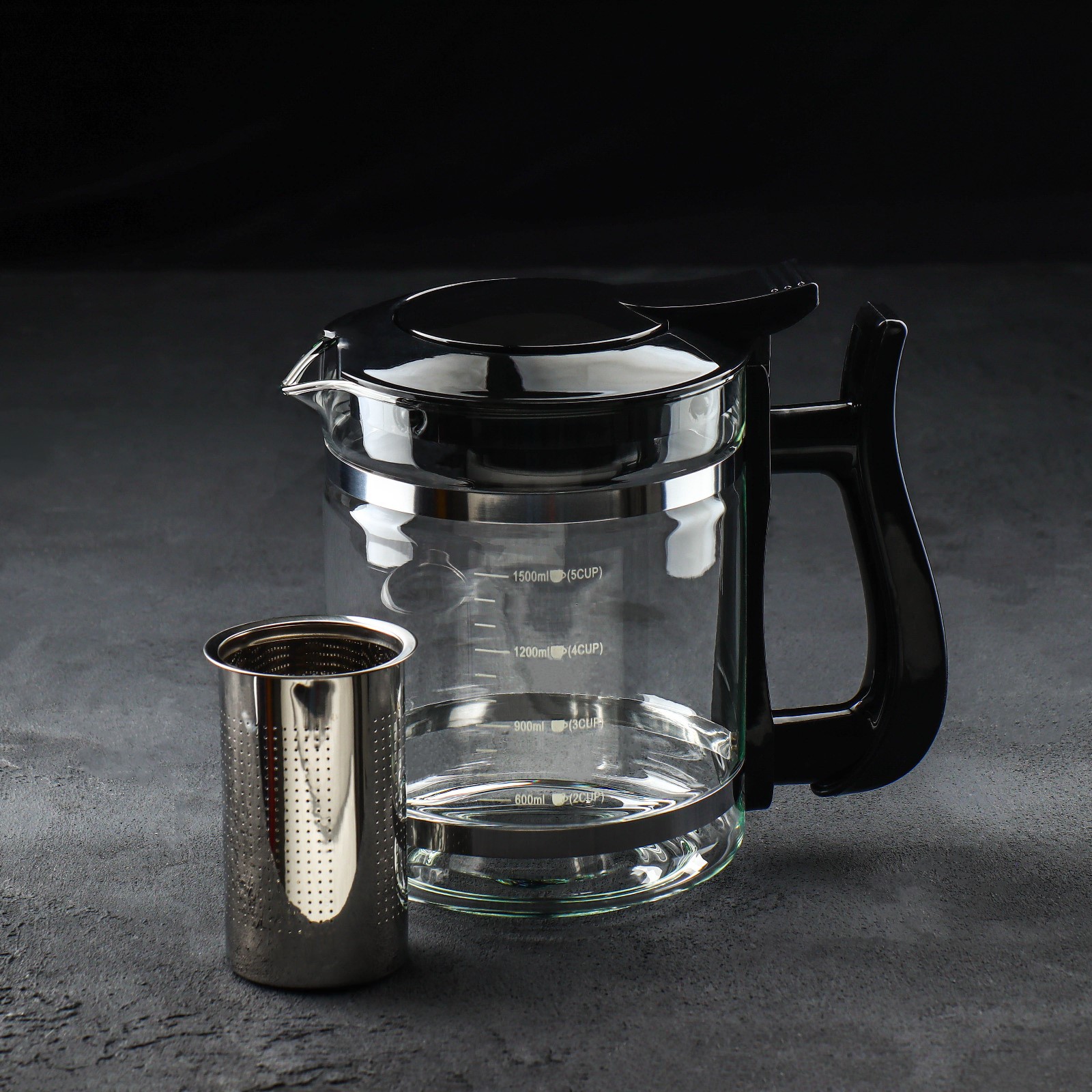 Заварочный чайник Sima-Land стеклянный «Кессель» 1.2 л с металлическим ситом цвет чёрный - фото 4