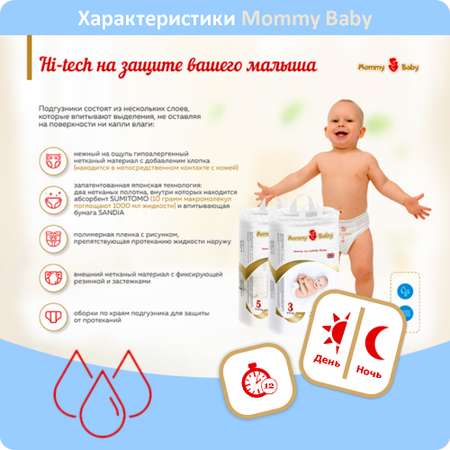 Подгузники Mommy Baby Размер 1. 36 штук в упаковке 2-5 кг