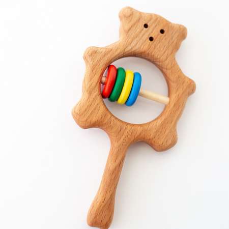 Деревянная Погремушка Mag Wood Мишутка цветные детали для новорожденных