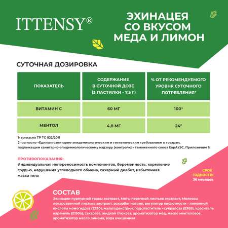 Пастилки для рассасывания Ittensy Эхинацея 24 шт БАД от боли в горле