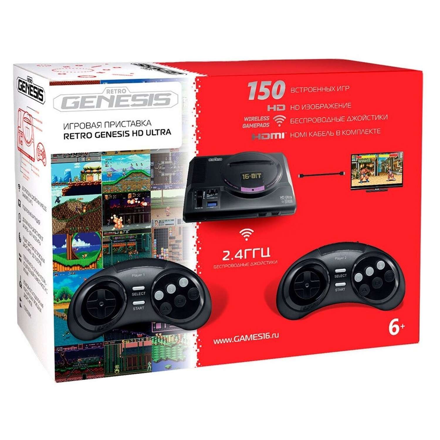 Игровая приставка для детей Retro Genesis SEGA Retro Genesis HD Ultra + 150 игр 2 беспроводных джойстика HDMI - фото 1