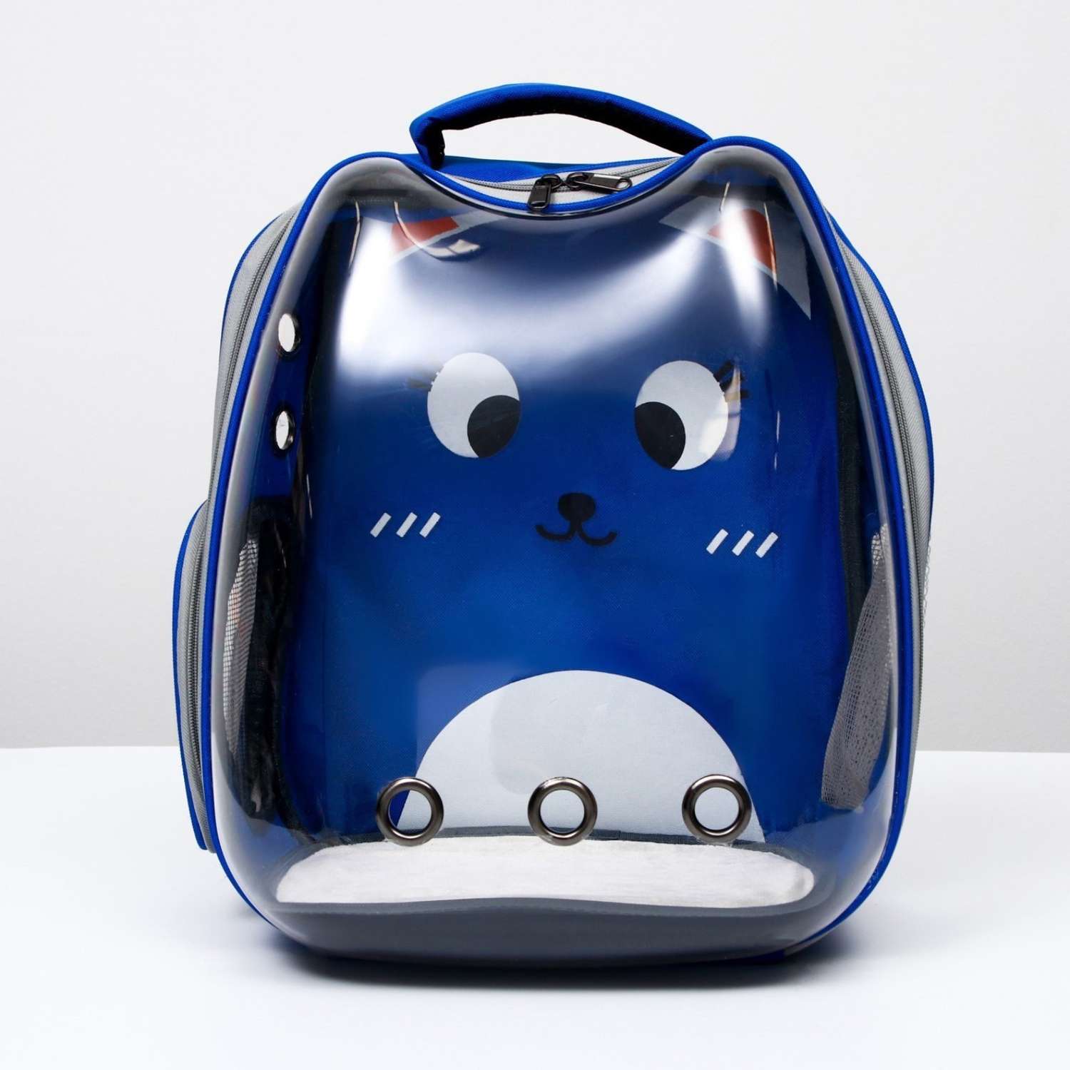 Рюкзак для переноски животных Пижон «Котик» прозрачный 34х25х40 см синий - фото 1
