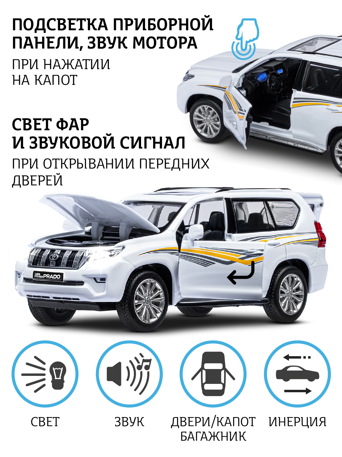 Машинка металлическая АВТОпанорама Land Cruiser Prado 1:32 белый купить по  цене 1624 ₽ в интернет-магазине Детский мир