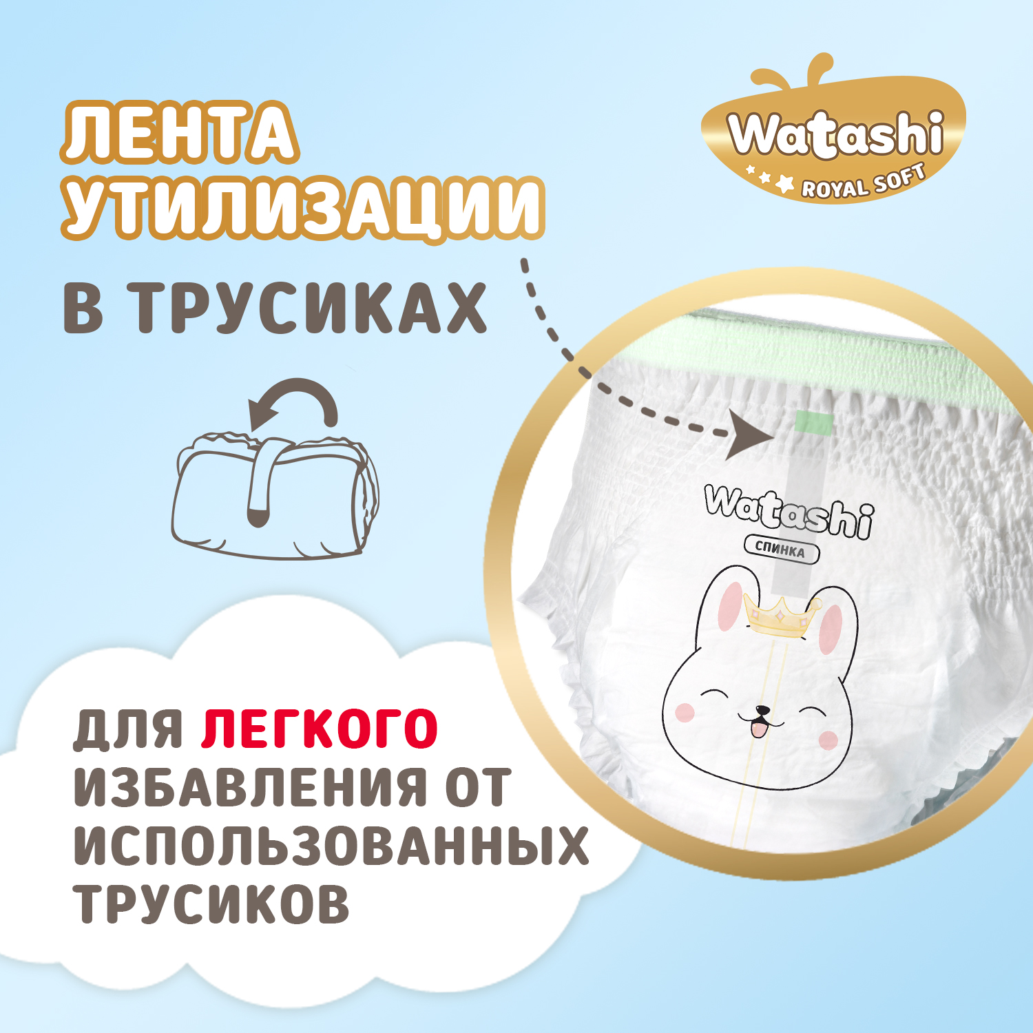 Подгузники-трусики 4/L 9-14 кг WATASHI Royal Soft mega-pack 56шт - фото 9