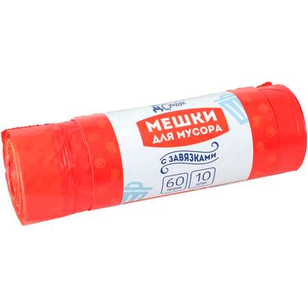 Мешки для мусора Домашний сундук с завязками 60 л. 10 шт. рулон 24мкм ДС-169 красные