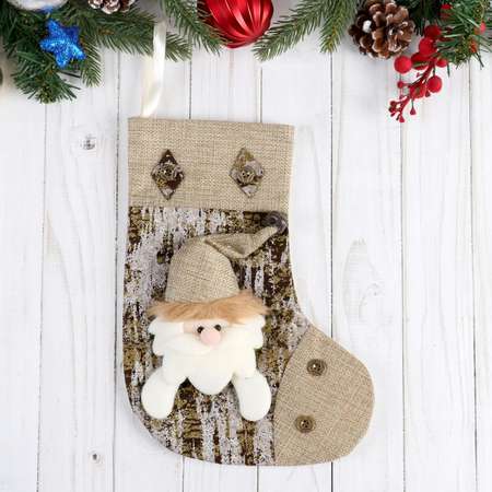 Носок Зимнее волшебство для подарков «Дед Мороз берёзка» 18х24 см коричневый