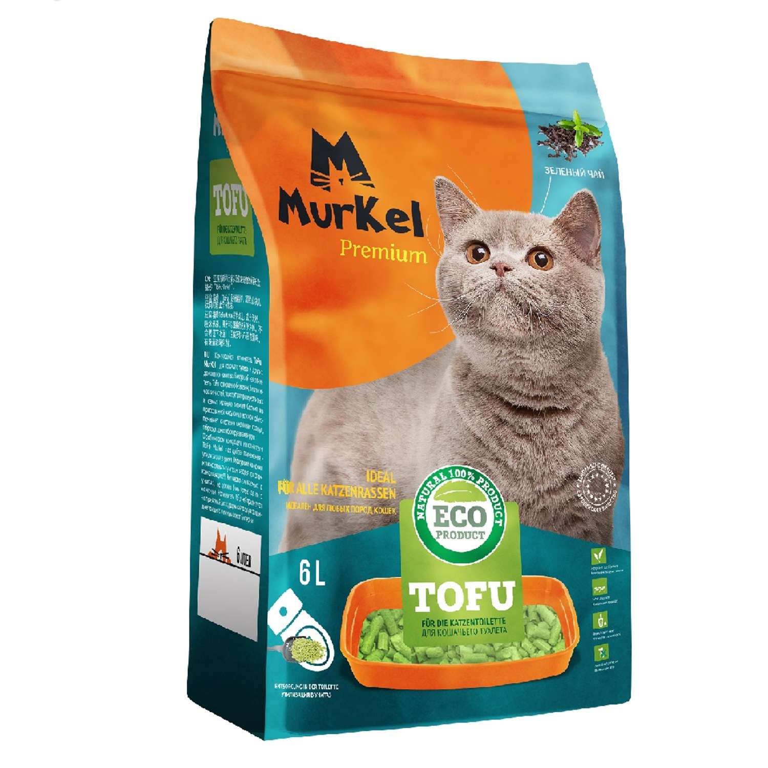 Наполнитель для кошек Murkel тофу Зеленый чай 6 л - фото 1