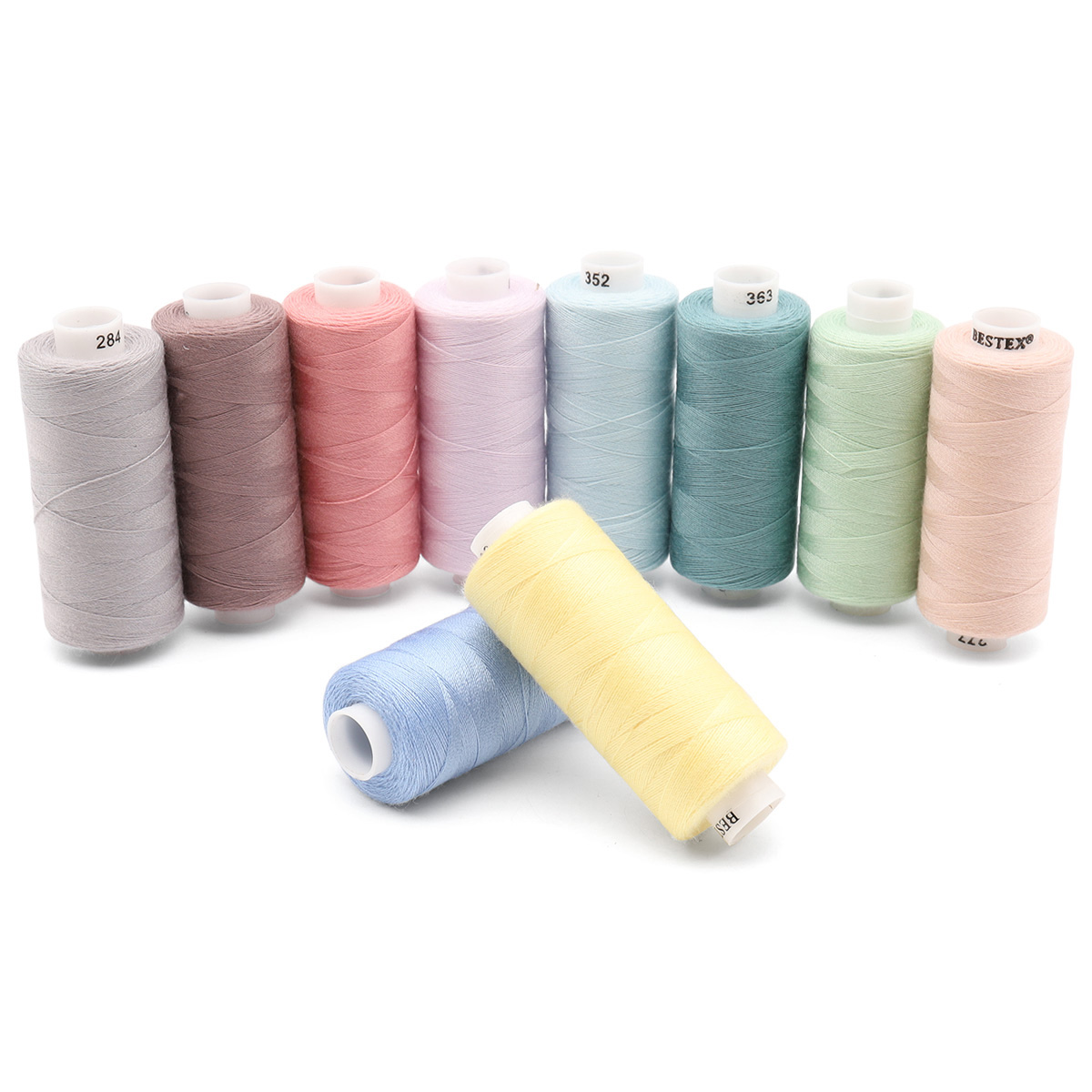 Набор ниток Bestex для шитья трикотажа ткани легкой и средней плотности 40/2 Пастельный микс 400 ярд 10 шт - фото 1