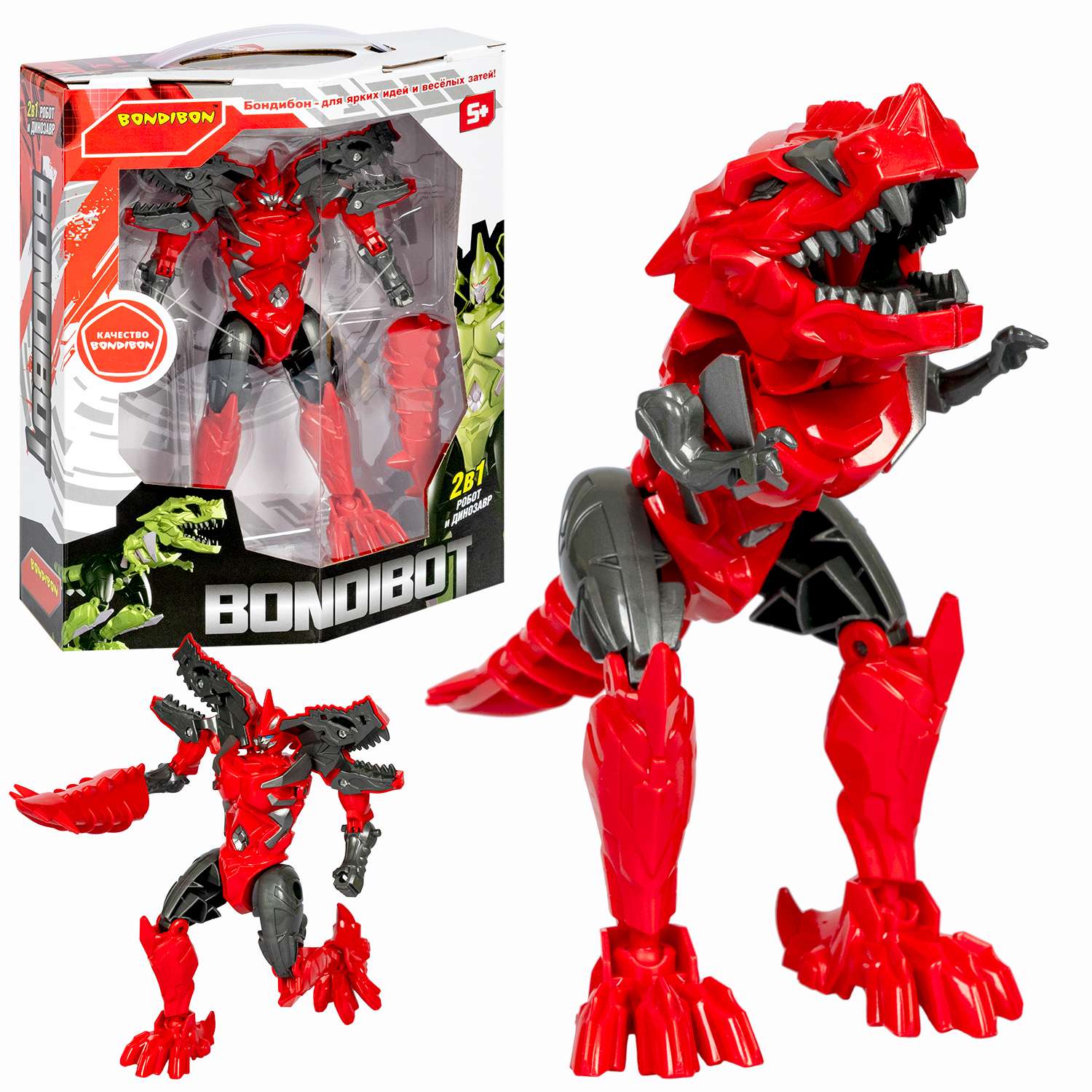 Трансформер BONDIBON Bondibot Робот-динозавр тираннозавр 2 в 1 красного цвета - фото 1
