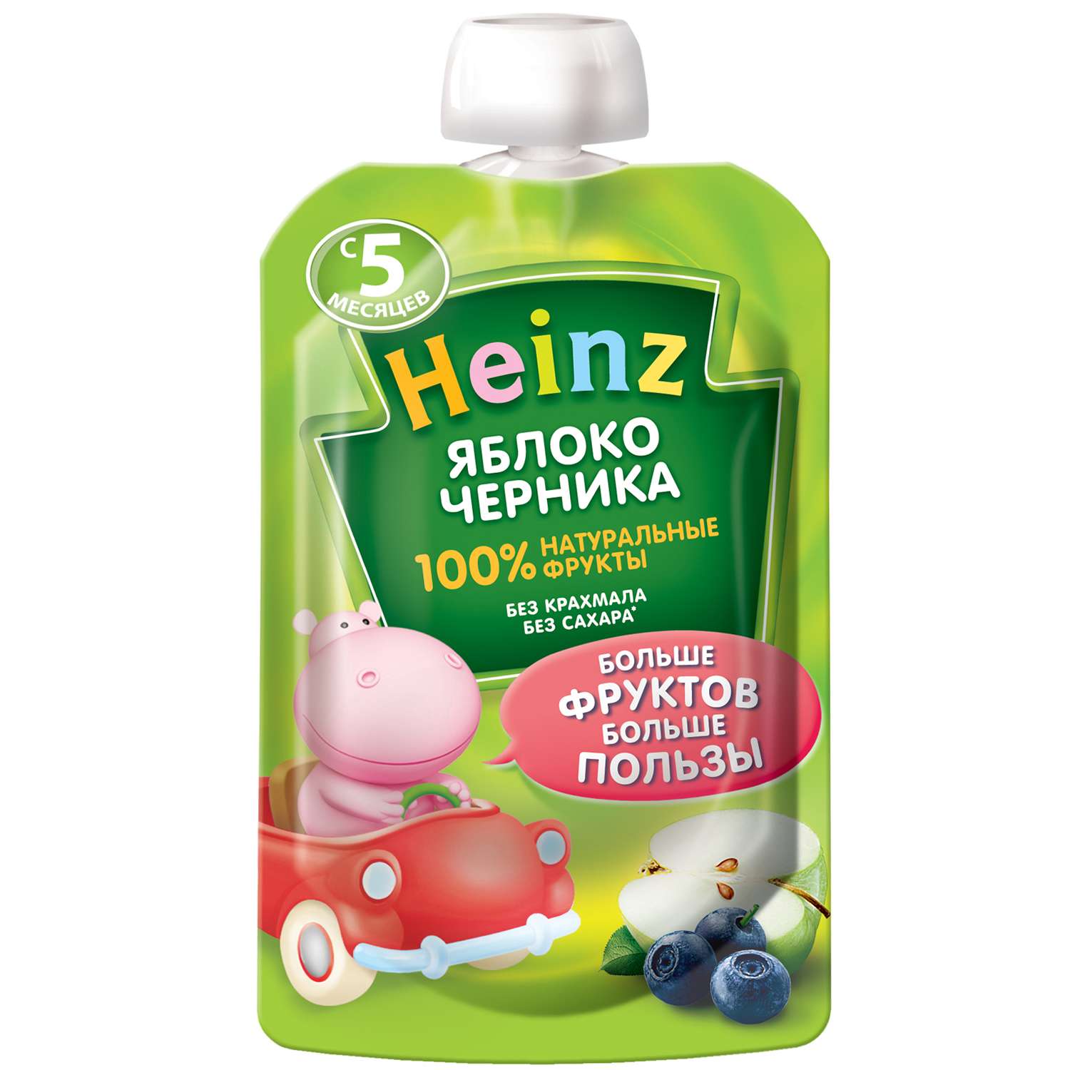 Пюре Heinz яблоко-черника пауч 90/100г с 5месяцев - фото 1