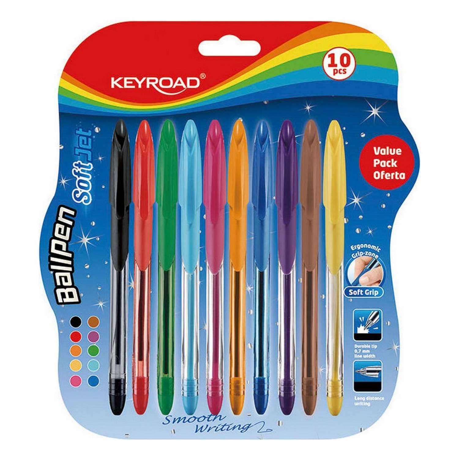 Ручки шариковые KEYROAD набор 10 цветов 0.7 мм в блистере - фото 1