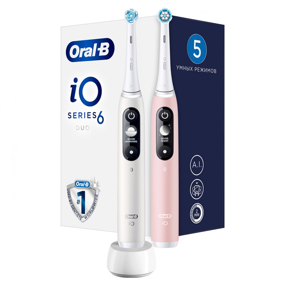 Электрическая зубная щетка ORAL-B iO 6 DUO White Pink Sand - фото 1