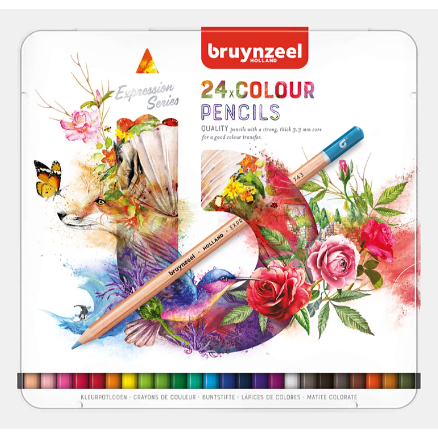 Набор цветных карандашей BRUYNZEEL Expression Colour 24 цвета в металлическом коробе-пенале - фото 1