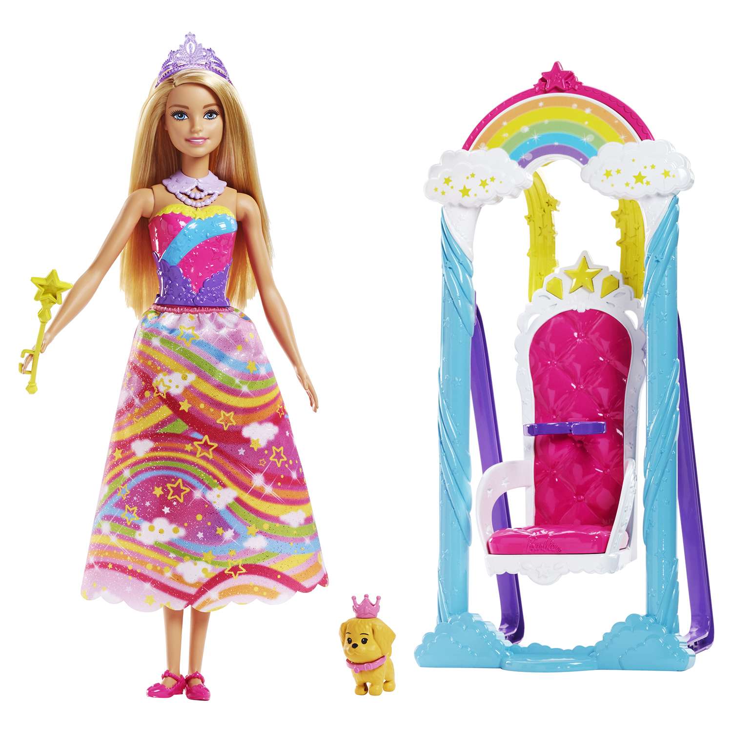 Кукла Barbie Принцесса и радужные качели FJD06 - фото 1