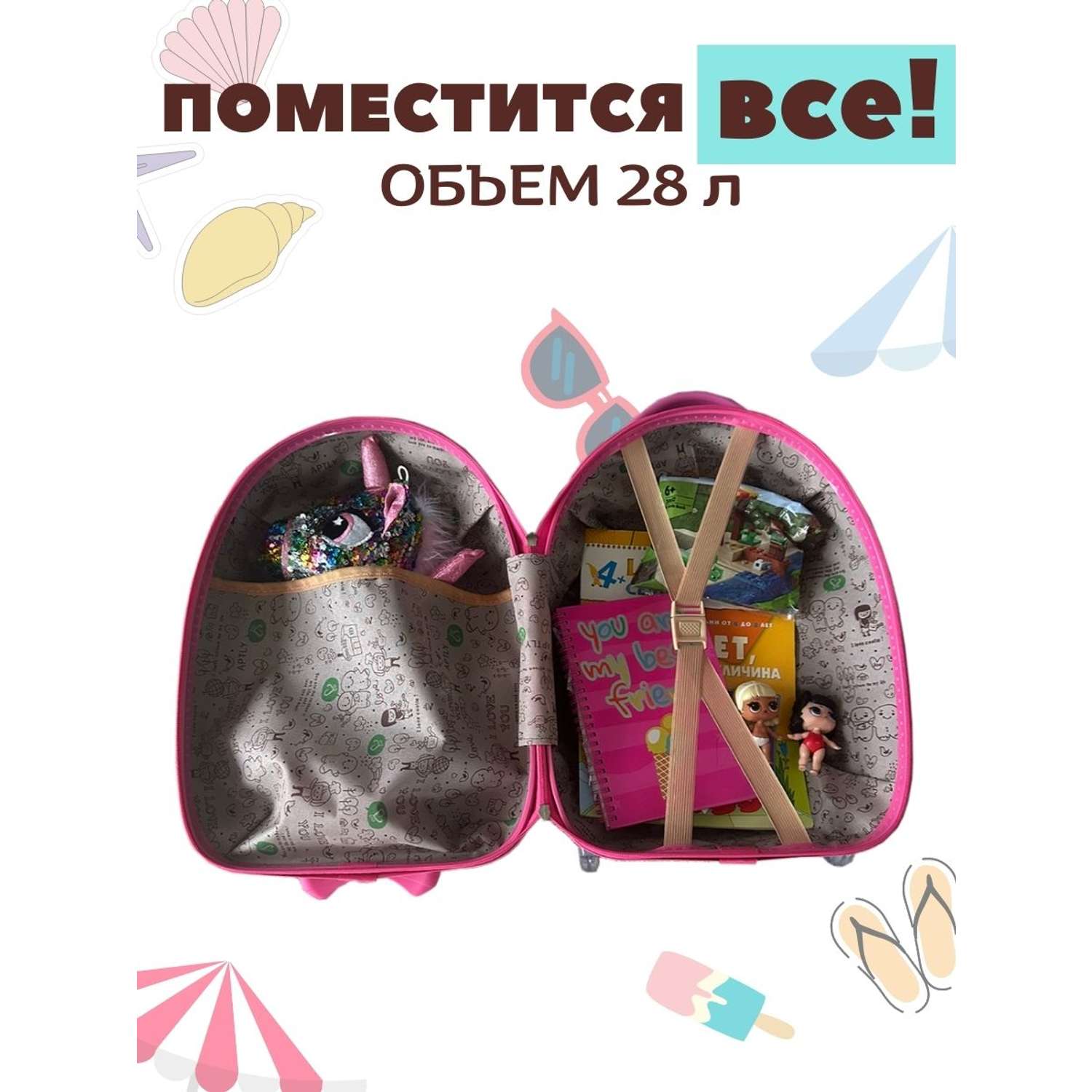 Дорожный комплект LATS Чемодан ручная кладь + дошкольный рюкзак для детей Пончик - фото 12