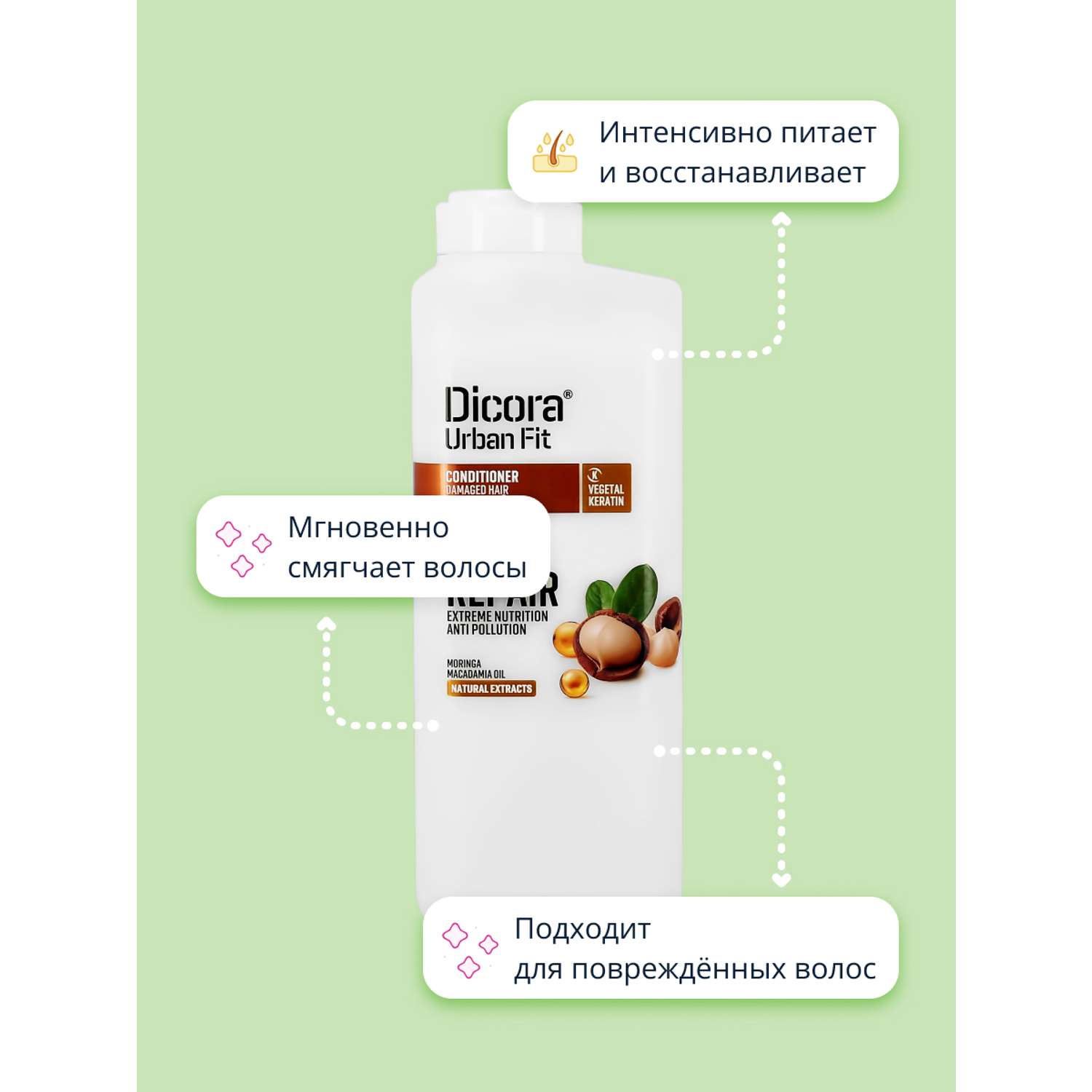 Кондиционер для волос DICORA URBAN FIT с маслом макадамии (экстра восстановление и питание) 400 мл - фото 3