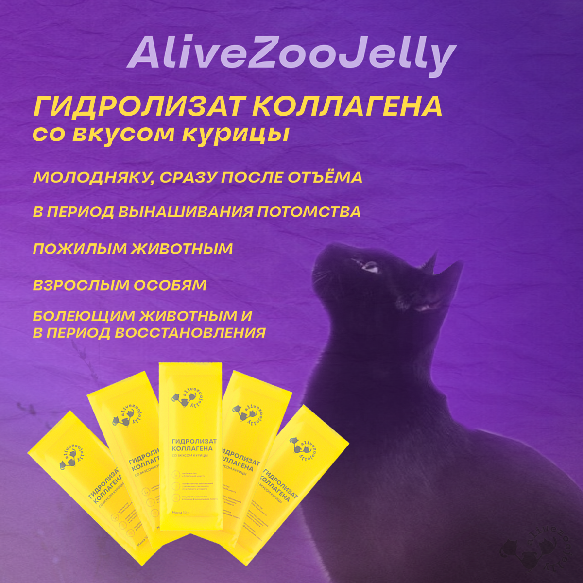 Лакомство для кошек и собак Alivezoojelly, коллаген со вкусом курицы, 5 саше по 10 гр - фото 1