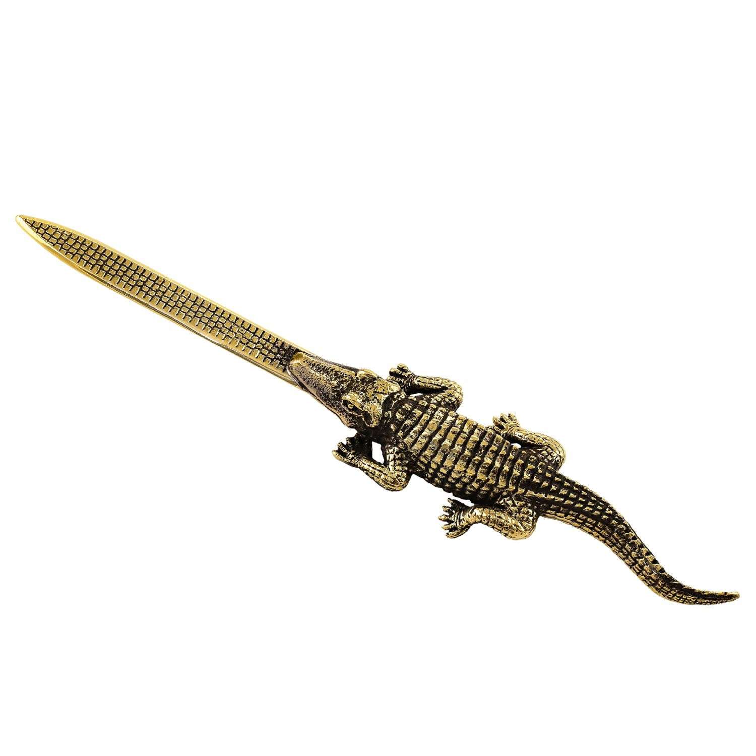 Нож для писем Кольчугинский мельхиор Крокодил латунный с чернением - фото 1