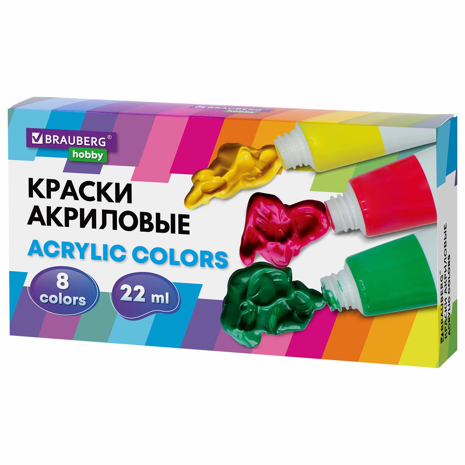 Краски акриловые Brauberg набор художественные в тюбиках 8 цветов - фото 2