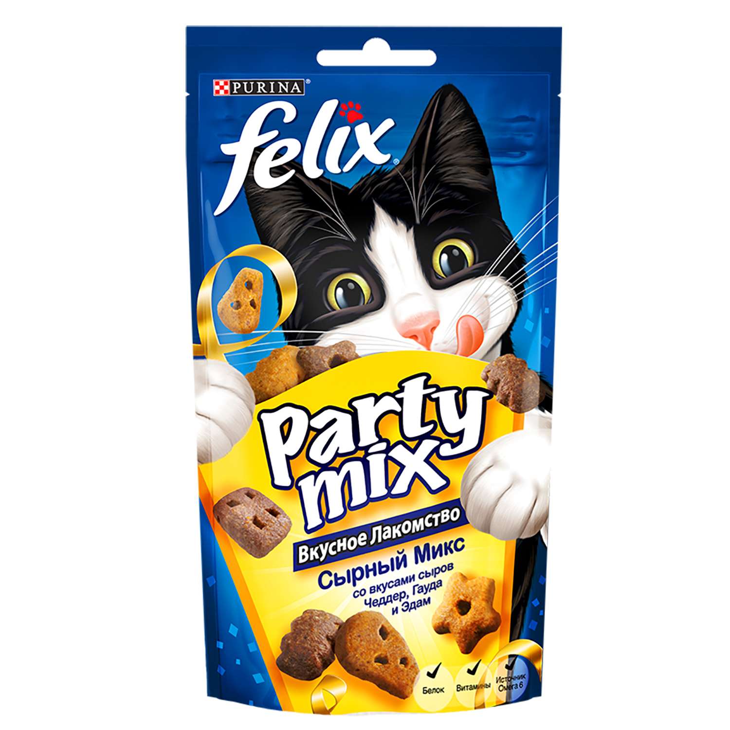 Корм для кошек Felix Party mix сырный микс со вкусами сыров чедер гауда и эдам пауч 60г - фото 1