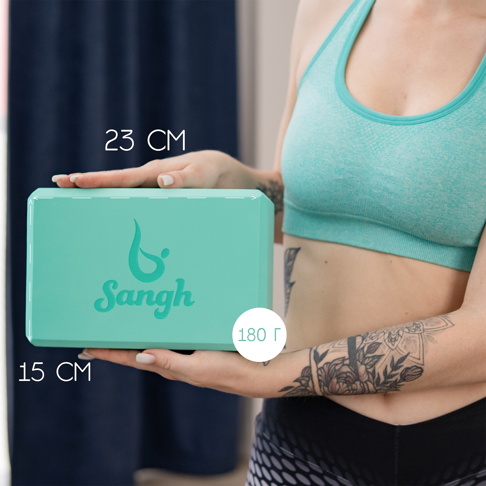 Блок для йоги Sangh 23× 15× 8 см. вес 180 г. цвет мятный - фото 2