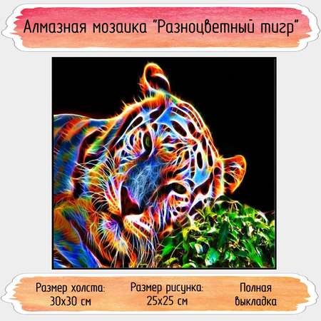 Алмазная мозаика Seichi Разноцветный тигр 30х30 см