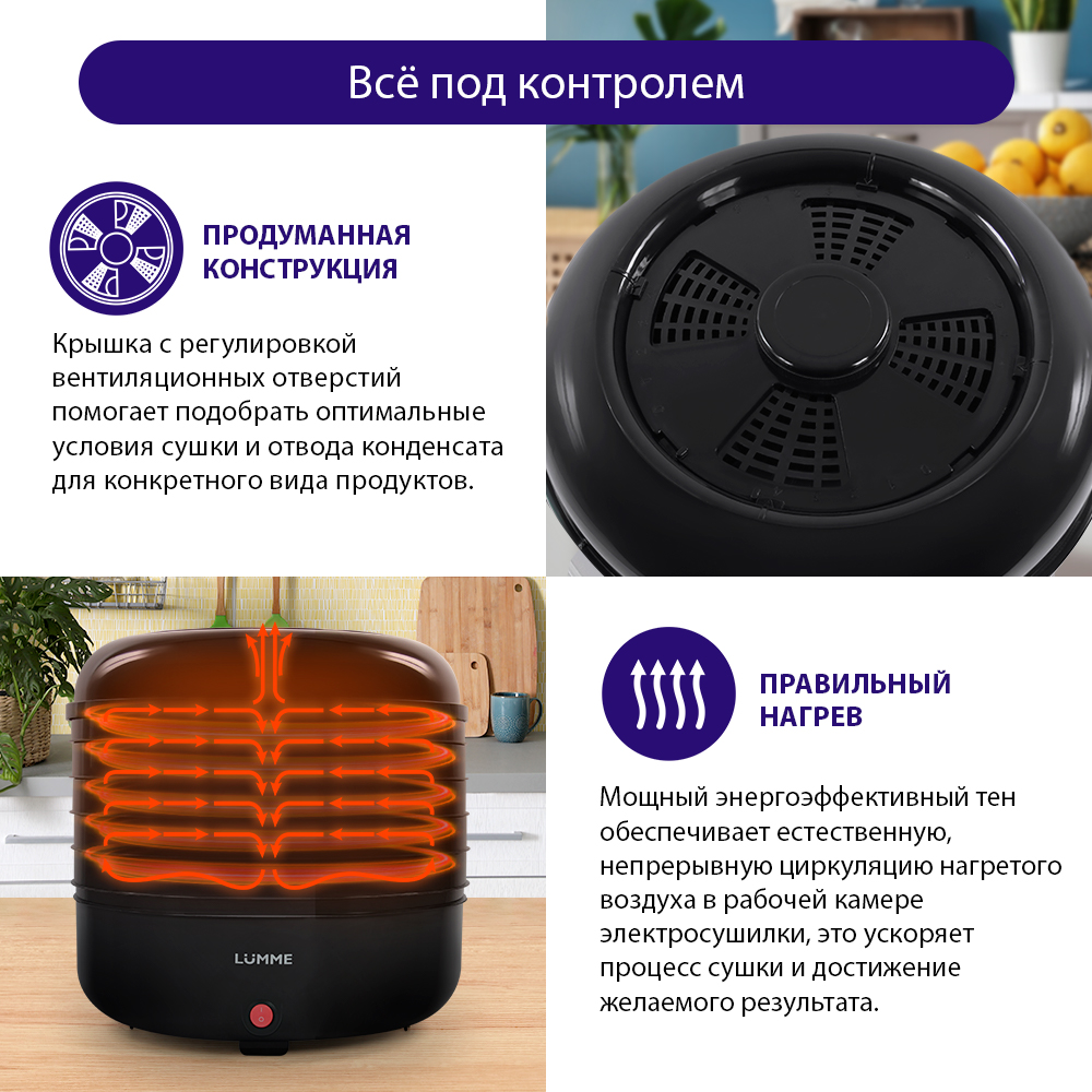 Сушилки для овощей и фруктов LUMME LFD-105PP 5 поддонов черный жемчуг  купить по цене 2067 ₽ в интернет-магазине Детский мир