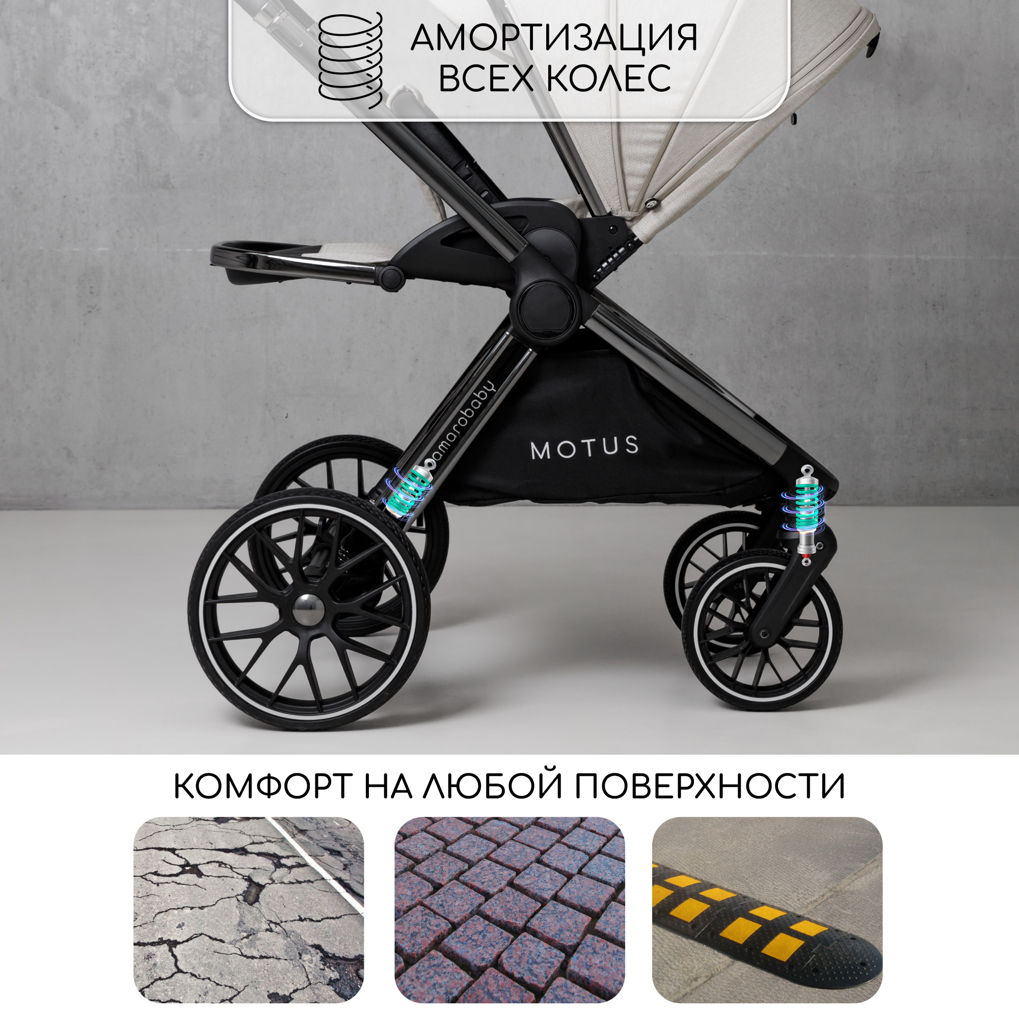 Коляска детская 2 в 1 Amarobaby Motus белый - фото 11