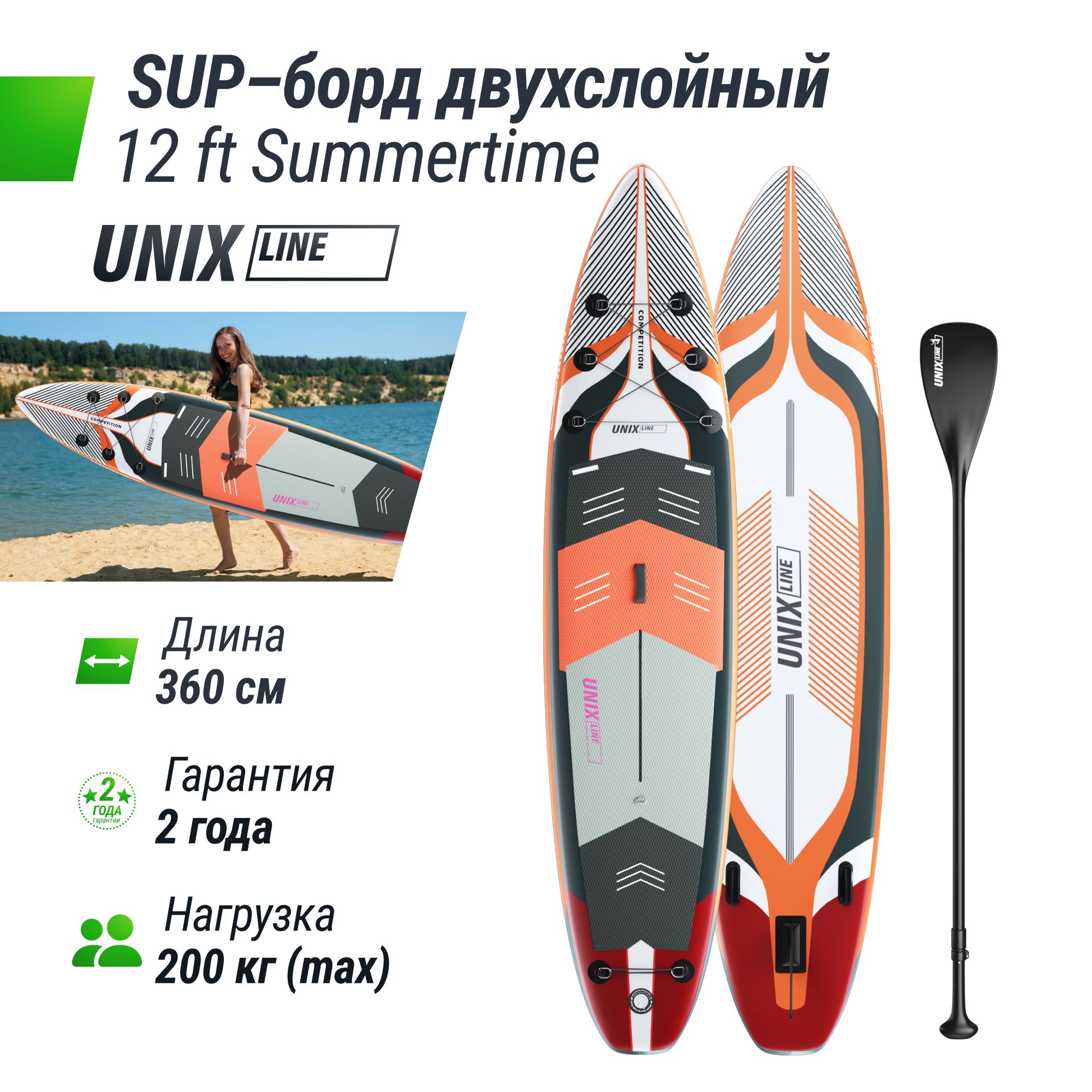 SUP-борд UNIX Line Summertime (360 см) сап-борд в рюкзаке, в комплекте весло, 3 плавника, насос с монометром - фото 2