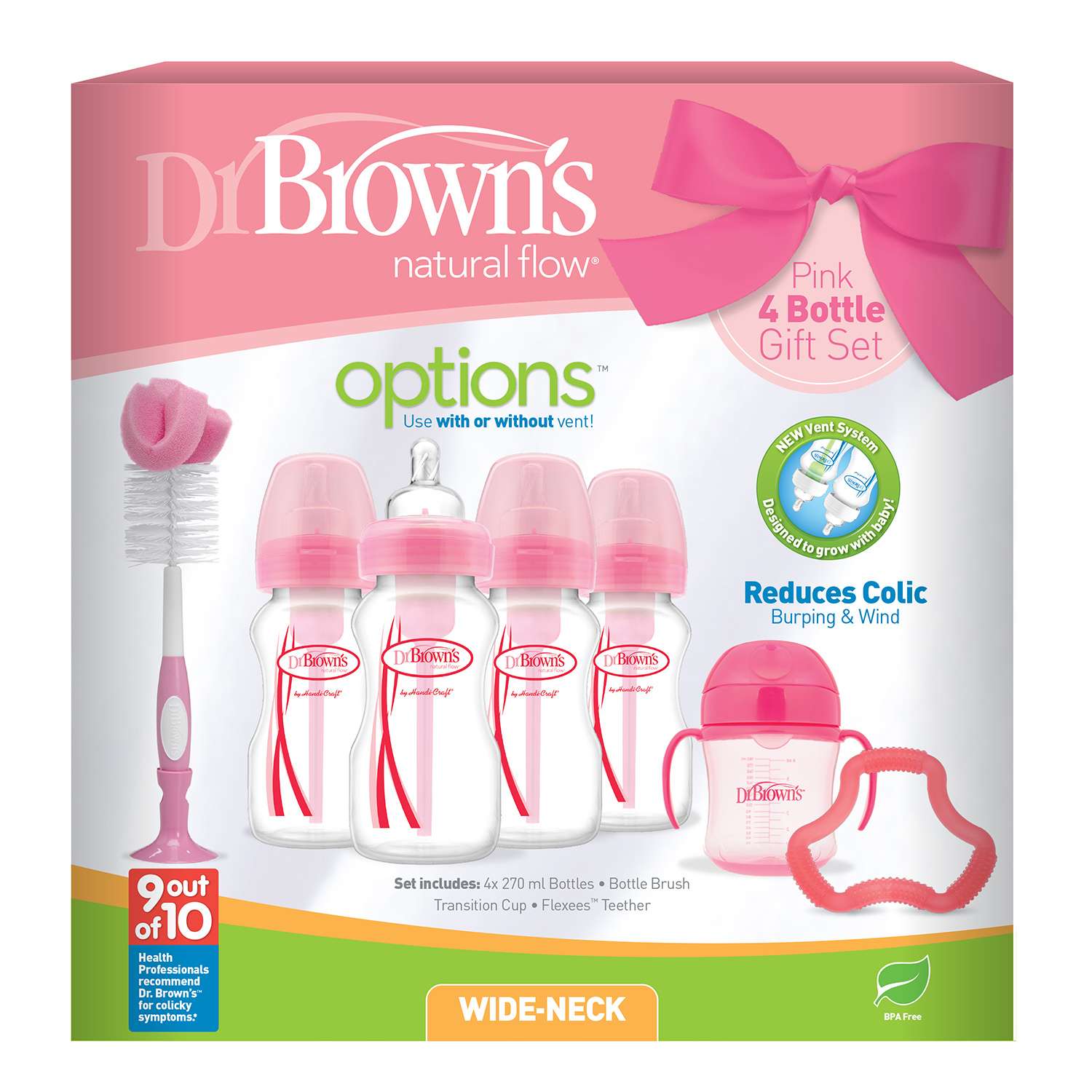 Набор бутылочек Dr Brown's антиколиковых с широким горлышком 9предметов Розовый AC073 - фото 2