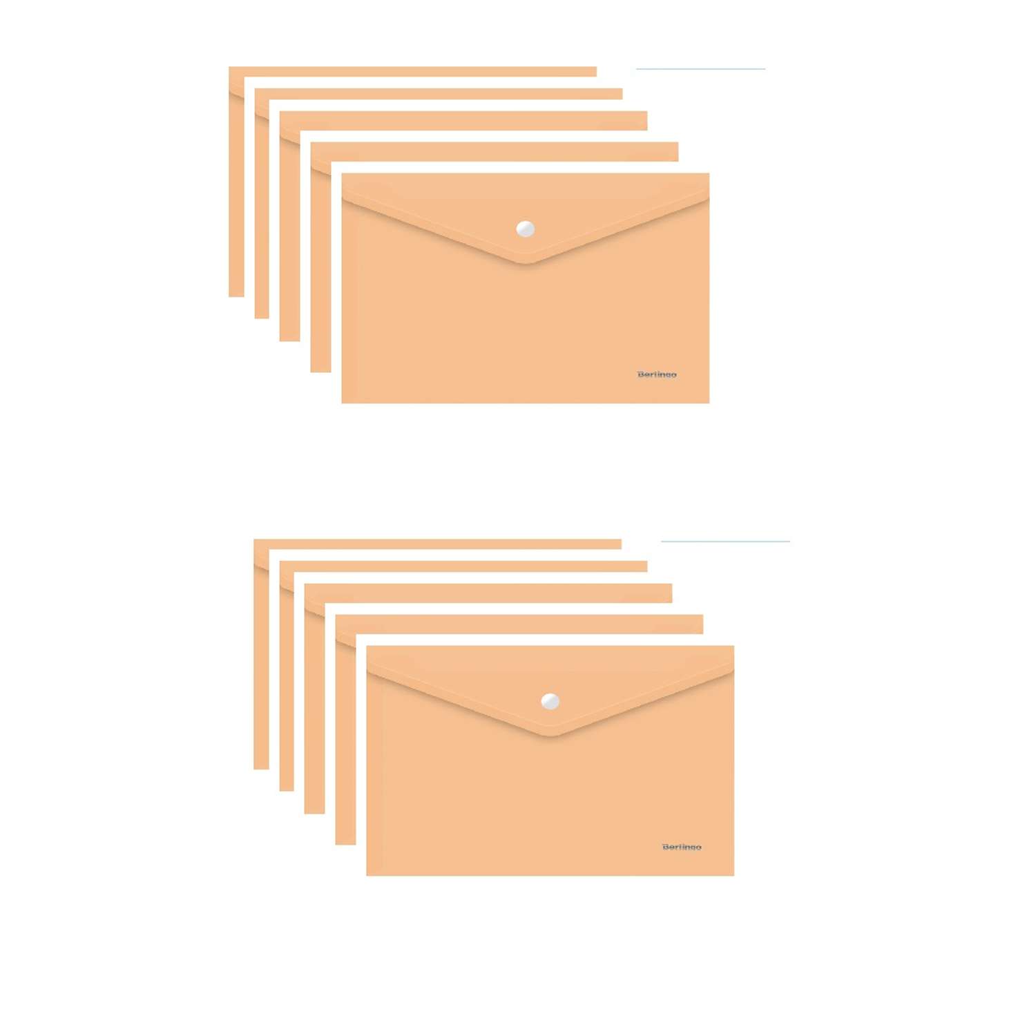 Папка-конверт на кнопке BERLINGO Starlight А4 180 мкм прозрачная оранжевая набор 10 шт - фото 1