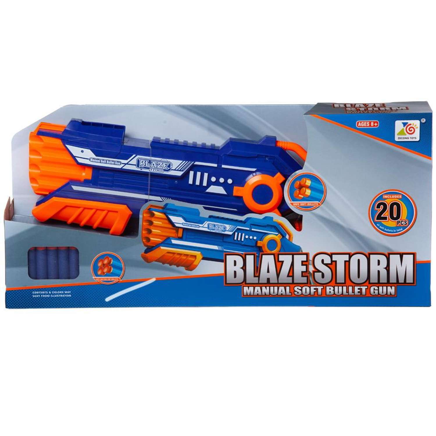 Бластер Blaze Storm Junfa синий с 20 мягкими пулями механический - фото 1