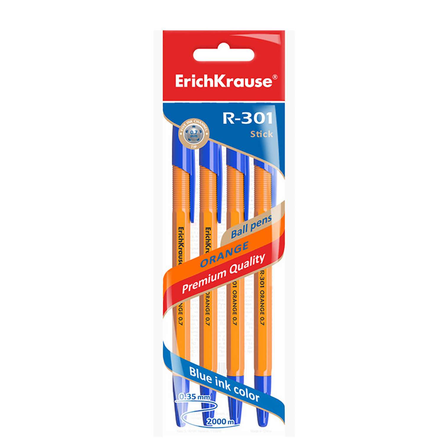 Набор шариковых ручек ErichKrause R-301 Orange Stick 4шт Синий 22189 - фото 2