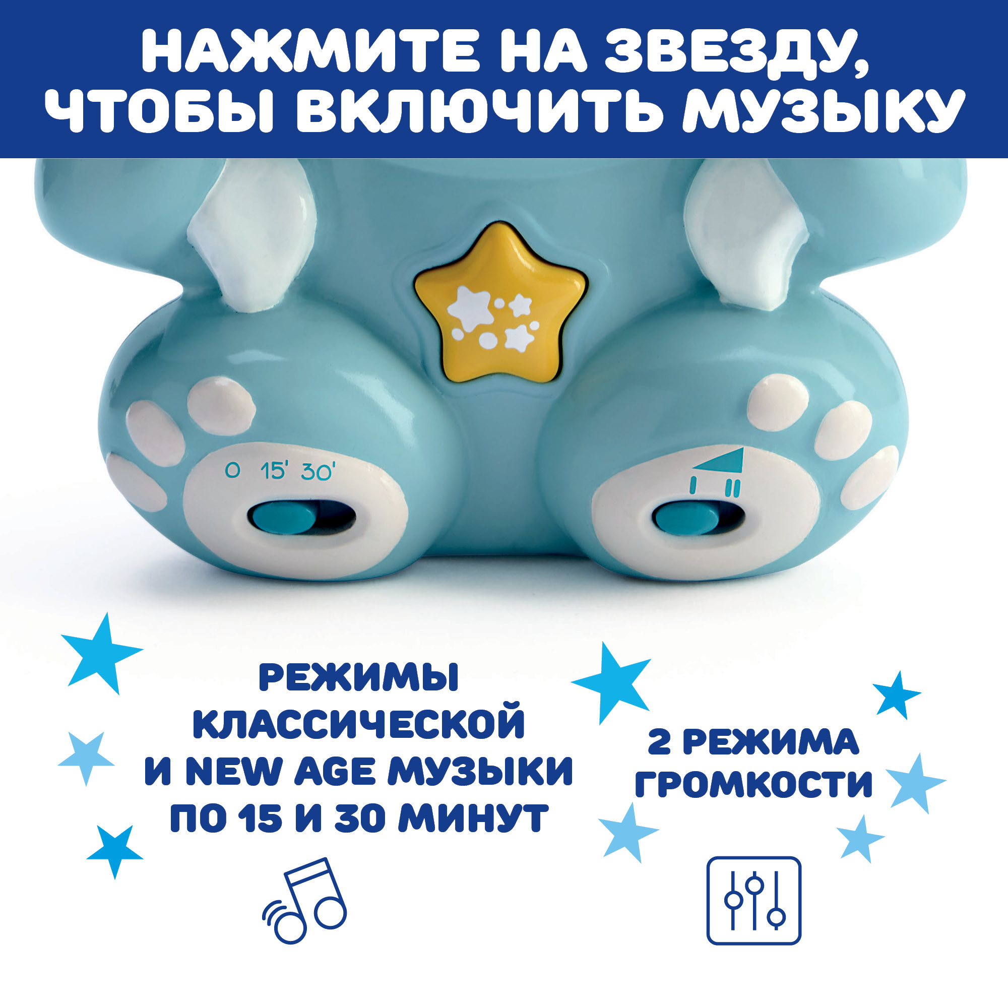 Проектор CHICCO Радужный ночник Мишка голубой - фото 6