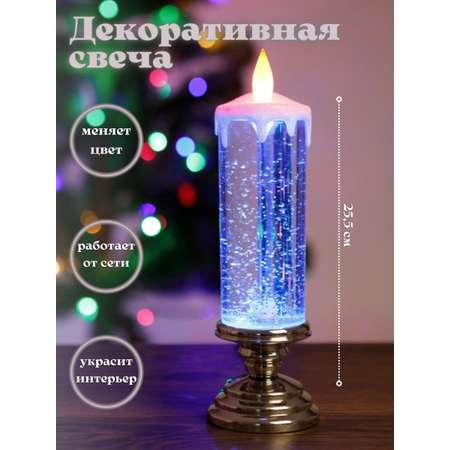 Свеча BABY STYLE Декоративная синий LED масляная колба блестки USB 25.5 см