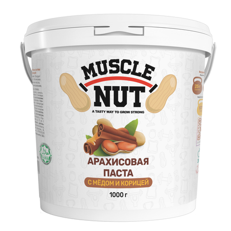Арахисовая паста Muscle Nut с мёдом и корицей без сахара натуральная высокобелковая 1000 г