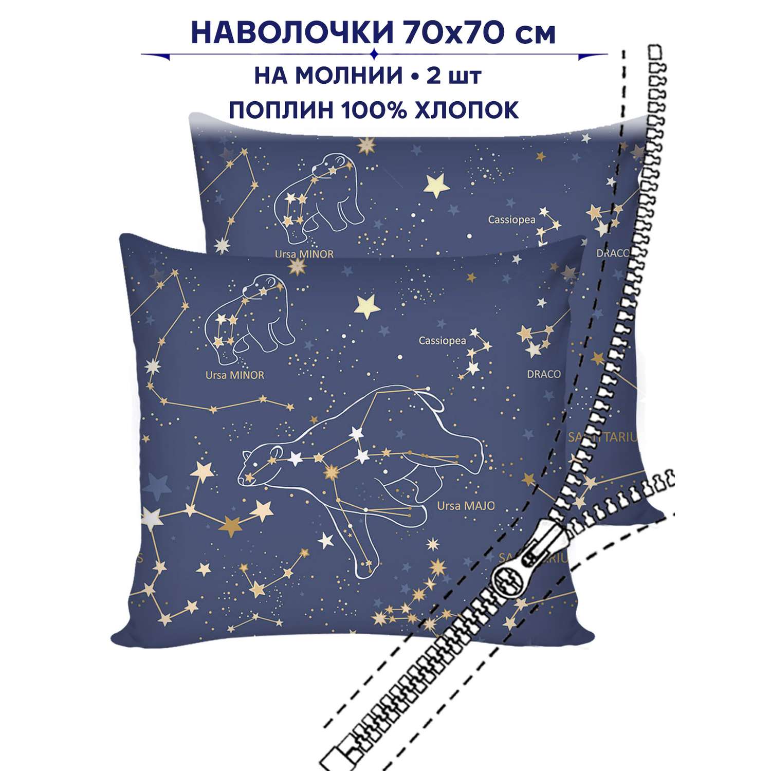 Комплект наволочек Anna Maria Созвездия 70х70 см 2 шт на молнии - фото 1