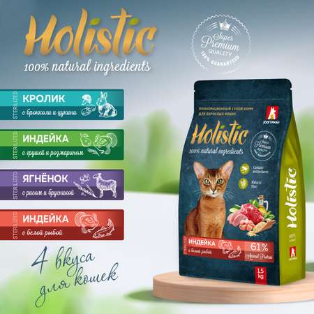 Корм для кошек Зоогурман Holistic 1.5кг ягненок с рисом и брусникой полнорационный сухой