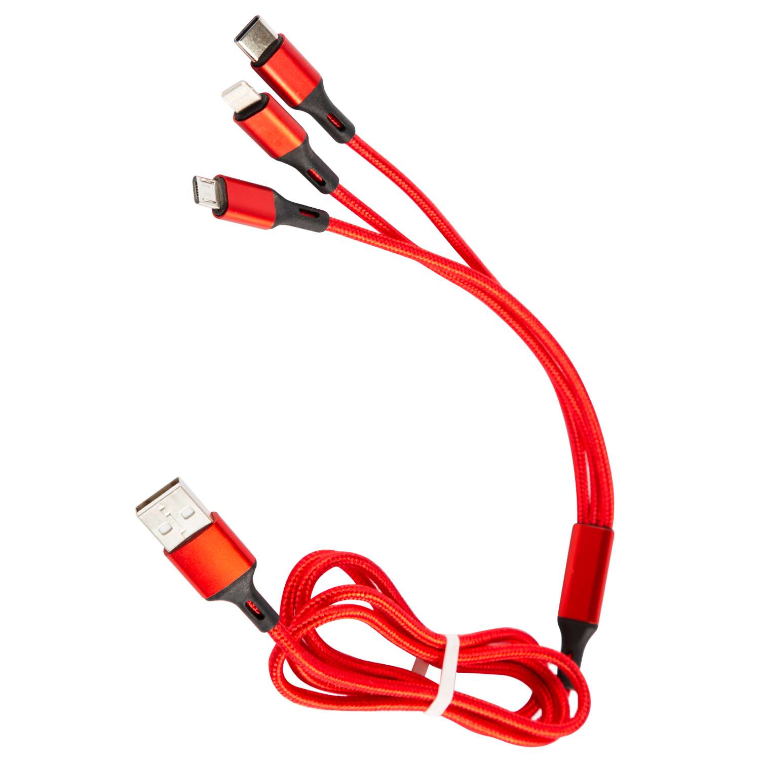 Дата-кабель mObility USB -Type-C/8 - pin/micro USB (3 в 1) нейлоновая оплетка красный - фото 1