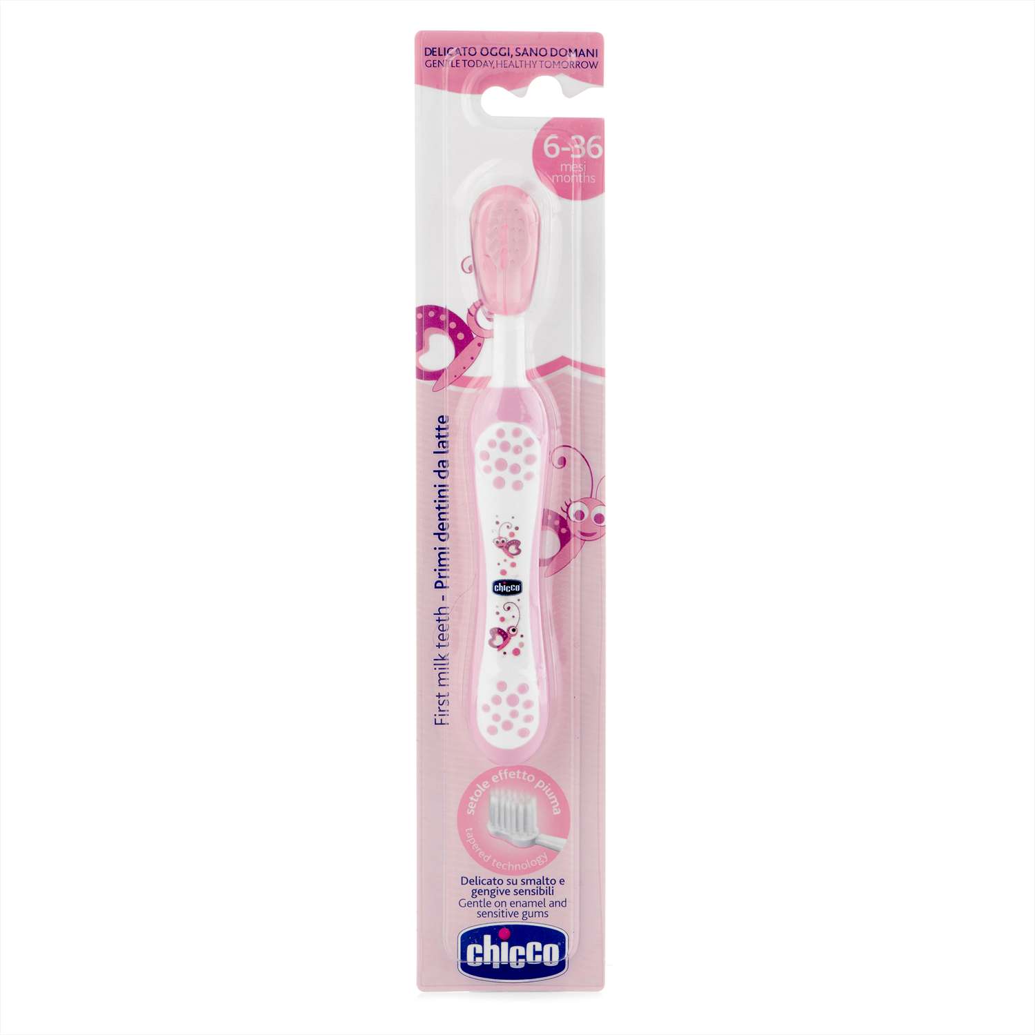 Зубная щетка CHICCO детская от 6 месяцев до 3 лет мягкая с эргономичной ручкой розовая - фото 1