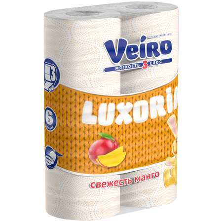 Туалетная бумага Veiro Luxoria Свежесть манго 3слоя 6рулонов Белая
