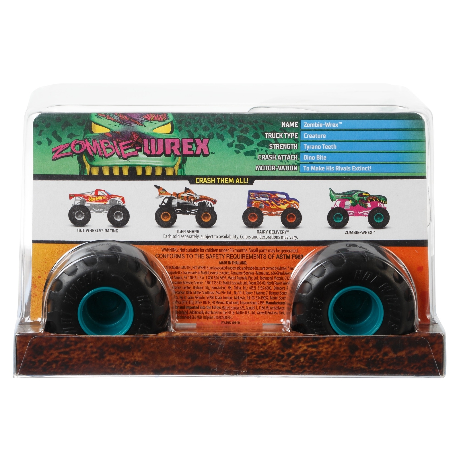 Автомобиль Hot Wheels Monster Tracks Зомби Рекс 1:24 FYJ83 - фото 3