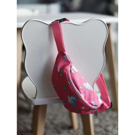 Дорожный комплект LATS Чемодан для детей Счастливый единорог + поясная сумка бананка розовая